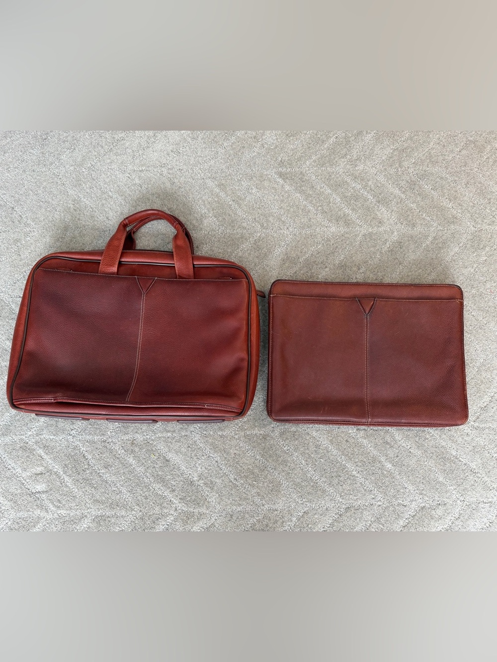 Johnston & Murphy Red-Brown Leather Briefcase with Matching Portfolio